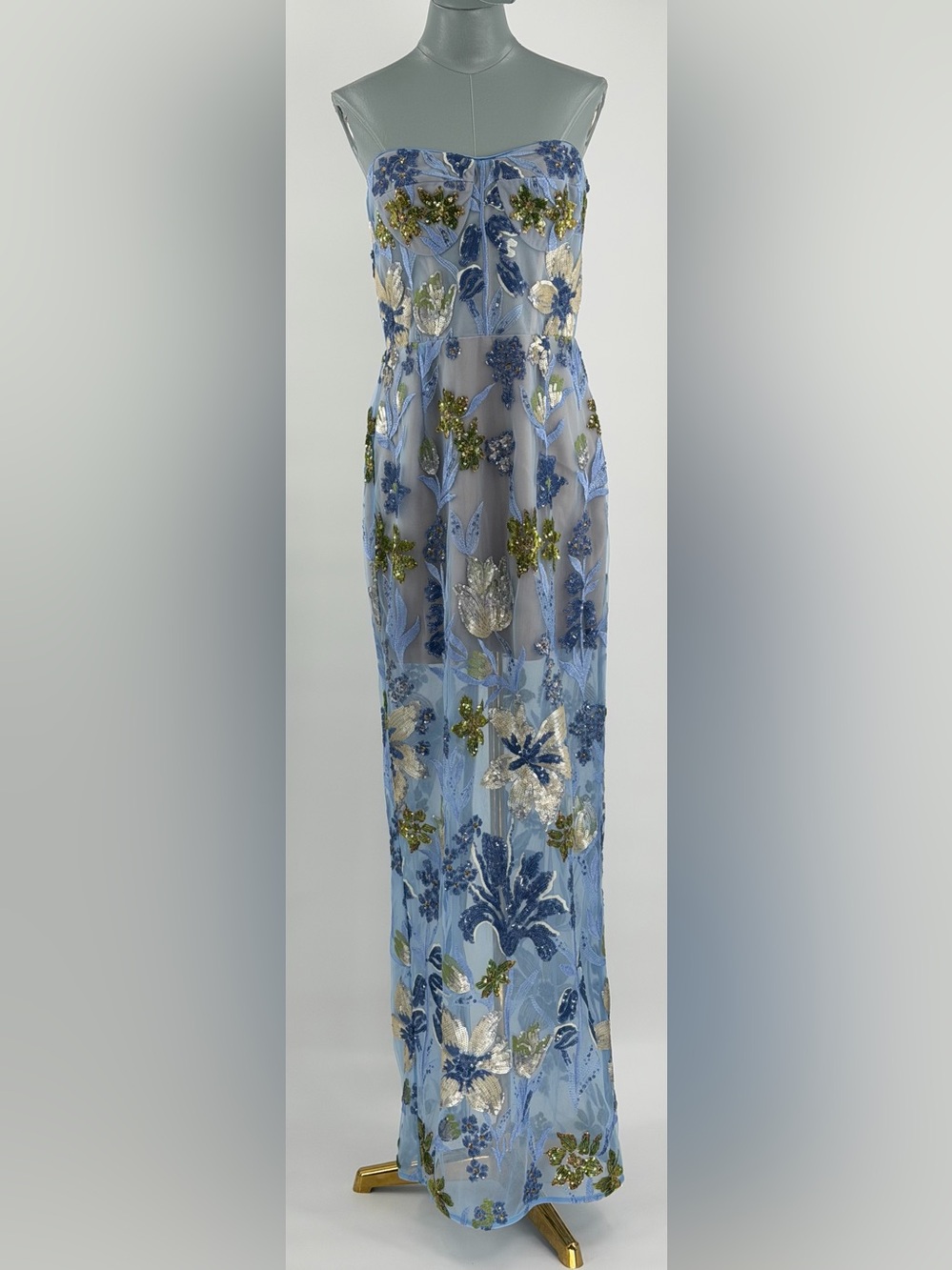 🆕 BRONX & BANCO 🧿 NWOT Dahlia Floral Gown, Baby Blue Multi Maxi - Sz L US 8 - Picture 13 of 17